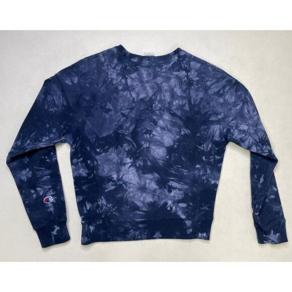 Champion Reverse Weave Crewneck Sweatshirt Women XS Blue Tie Dye Logo - Picture 3 of 5